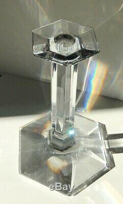 Pair of Baccarat Crystal Candlesticks Hex Hexagon Shape one has chip