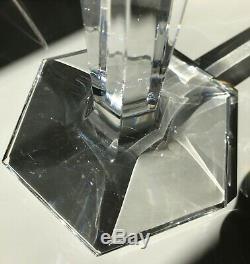 Pair of Baccarat Crystal Candlesticks Hex Hexagon Shape one has chip