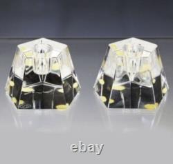 Pair of Baccarat Crystal Clear Votive Candle Holders Pentagon Signed France