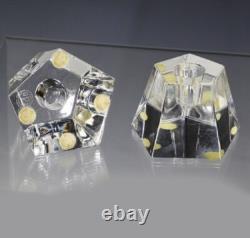 Pair of Baccarat Crystal Clear Votive Candle Holders Pentagon Signed France