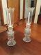 Pair Of Baccarat Medallion Crystal Candle Candlesticks Prisms Lusters 11.5 Tall