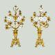 Pair Of Brass Floral Candelabras With Milk Glass Flowers