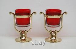 Pair of Brass Votive Candle Holders with Red Glass (#230) Church Chapel Altar