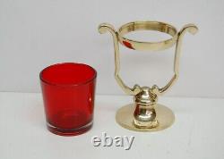 Pair of Brass Votive Candle Holders with Red Glass (#230) Church Chapel Altar