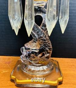 Pair of Cambridge 1612/1615 Hurricane Lamps Rose Point Gold Encrusted Etching