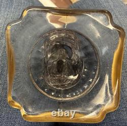 Pair of Cambridge 1612/1615 Hurricane Lamps Rose Point Gold Encrusted Etching