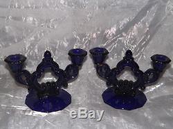Pair of Cambridge Blue Glass Keyhole Double Light Candelabras Candle Holders