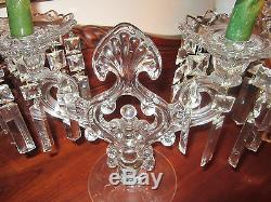 Pair of Cambridge Caprice Double Candelabras with Prisms