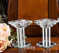 Pair of Crystal Candle Stick Holder Swarovski Elements Mirror Base with Gift Box