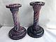 Pair Of English Purple Slag Candlesticks Candle Holders Antique