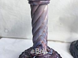 Pair of English Purple Slag Candlesticks Candle Holders Antique
