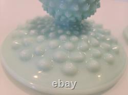 Pair of Fenton Hobnail Pastel Green Milk Glass Candle Holders 2.75x 4.5 HTF