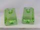 Pair Of Fire & Light Signed Green Glass 2 1/2 Candle Holders