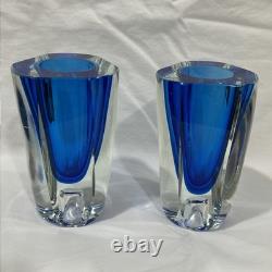 Pair of Flavio Poli Murano Glass Sommerso Bud Vases Candle Holders Combo 6 Tall