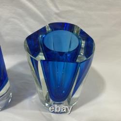 Pair of Flavio Poli Murano Glass Sommerso Bud Vases Candle Holders Combo 6 Tall