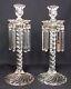 Pair Of Fostoria Queen Anne Colony Candlesticks Candleholders With Flat C Prisms