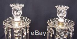 Pair of Fostoria Queen Anne Colony Candlesticks Candleholders with Flat C Prisms