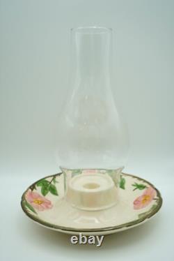 Pair of Franciscan Desert Rose Hurricane Lamp Candle Holders with Chimneys