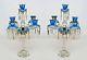 Pair Of French Victorian Baccarat Crystal & Blue Opaline 5 Arm Candelabra