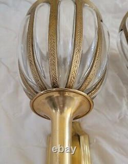 Pair of Gold Brass & Glass Wall Sconces Plant Holder Large Bombay Candle Light