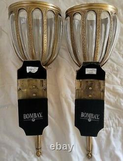 Pair of Gold Brass & Glass Wall Sconces Plant Holder Large Bombay Candle Light