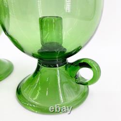 Pair of Hand Blown Glass Hurricane Candle Holders Emerald Green Rough Pontil 10 Pair of Hand Blown Glass Hurricane Candle Holders Emerald Green Rough Pontil 10