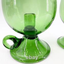 Pair of Hand Blown Glass Hurricane Candle Holders Emerald Green Rough Pontil 10
