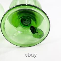 Pair of Hand Blown Glass Hurricane Candle Holders Emerald Green Rough Pontil 10