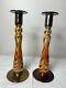 Pair Of Imperial Freehand Glass Candlesticks Drag Loop Design 10-7/8 Tall