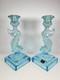Pair Of Imperial Glass Ice Blue Iridescent Dolphin Koi Fish Candlestick Holders