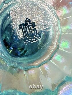 Pair of Imperial Glass Ice Blue Iridescent Dolphin Koi Fish Candlestick Holders