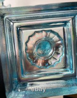 Pair of Imperial Glass Ice Blue Iridescent Koi Fish Candlestick Holders