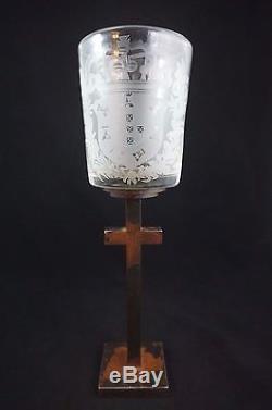 Pair of Jan Barboglio 14 Etched Glass Globe Candle Holders with Metal Cross Base