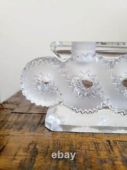 Pair of Lalique France AURIAC Art Glass Crystal Candle Holders Candlelabras 9
