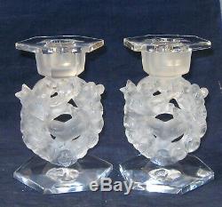 Pair of Lalique Mesanges Candlestick Holders
