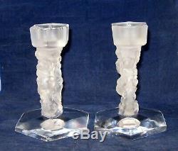 Pair of Lalique Mesanges Candlestick Holders