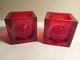 Pair Of Large Mcm Viking Glass Bullseye Glimmer Red Cube Candle Holders Mint