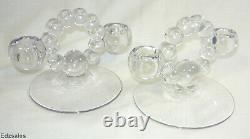 Pair of MCM Style Round Glass Double Candle Holders Candelabras