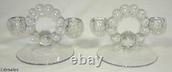 Pair of MCM Style Round Glass Double Candle Holders Candelabras