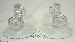 Pair of MCM Style Round Glass Double Candle Holders Candelabras