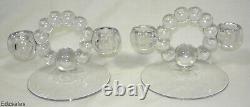 Pair of MCM Style Round Glass Double Candle Holders Candelabras