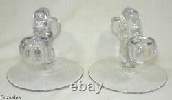 Pair of MCM Style Round Glass Double Candle Holders Candelabras