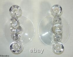 Pair of MCM Style Round Glass Double Candle Holders Candelabras