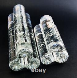 Pair of Mid-Century Heavy Art Glass Candle Holders Oblong Trefoil Forms