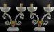 Pair Of Murano Glass 2 Lite Candle Holders Candelabra Flower Gold Specks