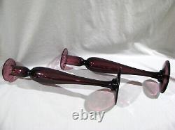 Pair of PAIRPOINT AMETHYST GLASS 14 CANDLE HOLDERS POLISHED PONTIL