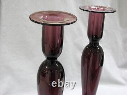 Pair of PAIRPOINT AMETHYST GLASS 14 CANDLE HOLDERS POLISHED PONTIL