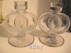 Pair of Rare LALIQUE FRANCE Crystal Candlestick Holders Signed