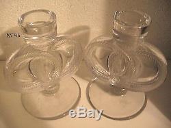 Pair of Rare LALIQUE FRANCE Crystal Candlestick Holders Signed