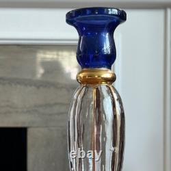 Pair of Royal Blue and Gold Cristallerie Glasses Candle Holders
